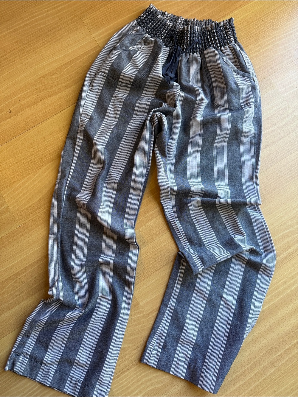 Striped Elastic-Waist Women’s Pants — Blue/White